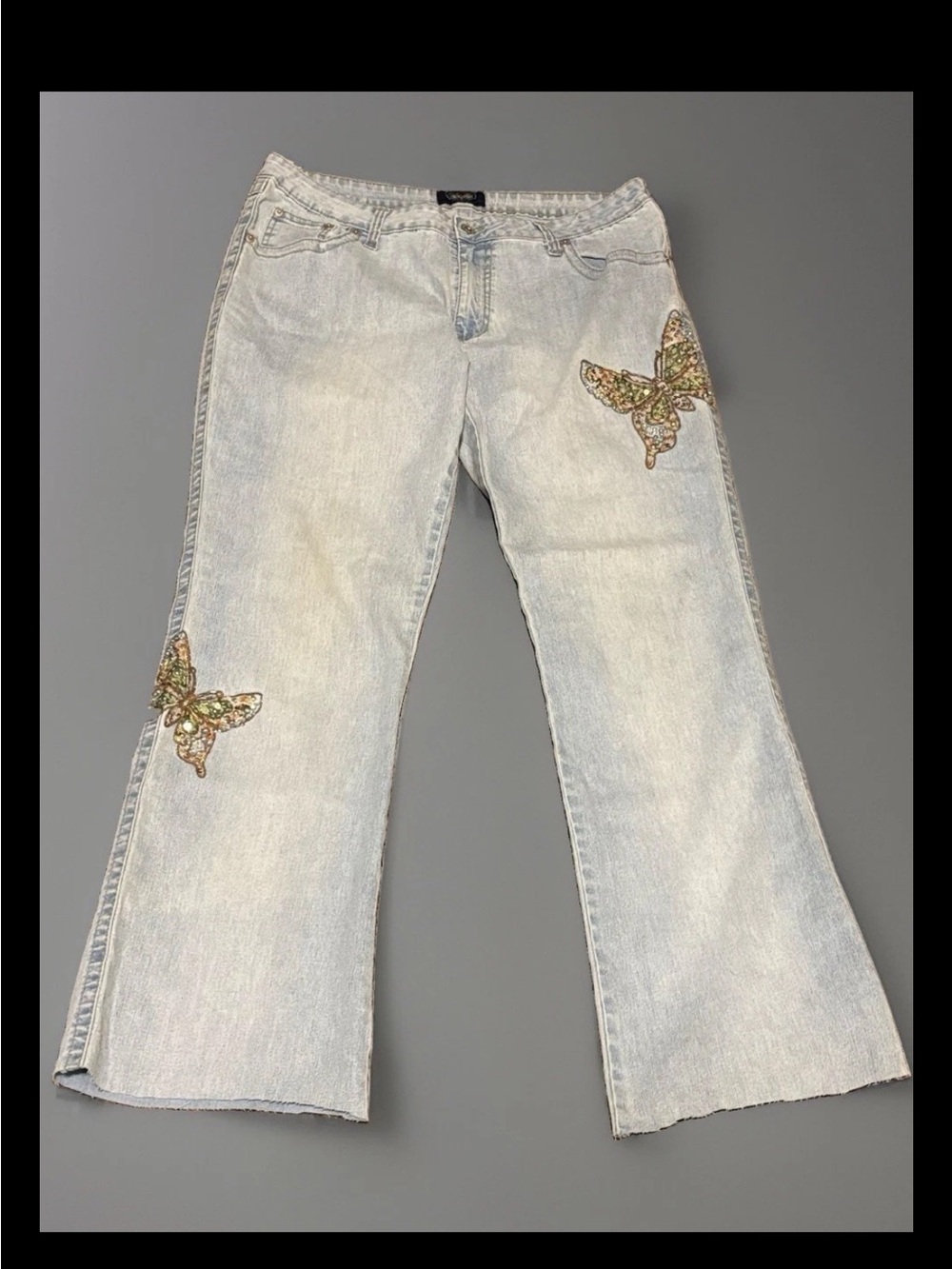 Angels Vintage Y2K Sequins Butterflies Flare Jeans Mid Rise-Size 14-(29” Inseam)